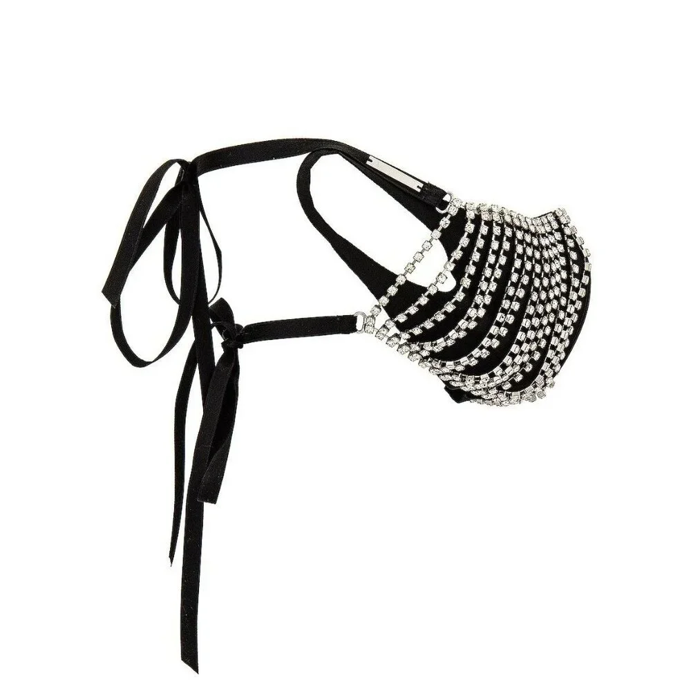 AREA Crystal Fringe Mask Accessory in Silver New Womens Costume